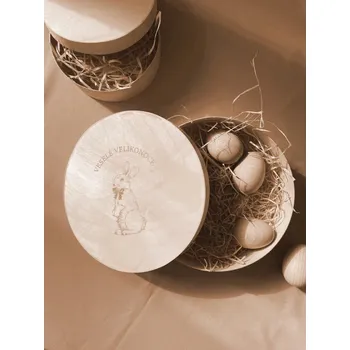 Velikonoční dekorace Set dřevěných vajíček v dárkové krabičce VESELÉ VELIKONOCE