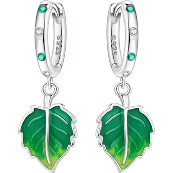Náušnice GRACE Silver Jewellery Stříbrné visací náušnice Zelený list - stříbro 925/1000 E-OTE4242/382 Zelená