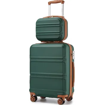 Kono cestovní kufr na kolečkách s kosmetickým kufříkem ABS - 8L/44L - zeleno-hnědý K1871-1L