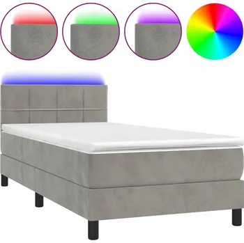 Postel Box spring postel s matrací a LED světle šedá 90x190 cm samet Šedá 3134375