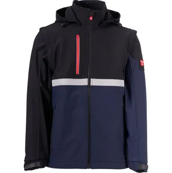 Pánská softshellová bunda Payper WISE 2IN1 – pánská softshellová bunda s odnímatelnými rukávy, WP 8000 mm, reflexní prvky, kapuce, kapsa na tablet Barva: NÁMOŘNICKÁ MODRÁ/ČER, Velikost: XXL