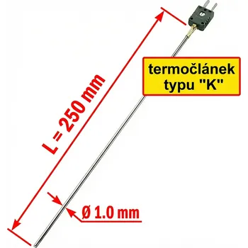 Termočlánek B & B Thermotechnik Pružné teplotní čidlo | průměr 1,0 mm, délka 250 mm | -200 až +800 °C | termočlánek typu "K"