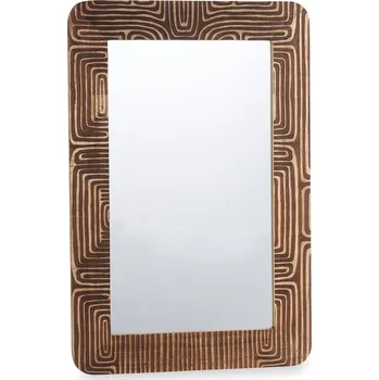 Zrcadlo Giftdecor Nástěnné zrcadlo v mangovém dřevěném rámu LINES&CURVES, 60 x 90 cm, hnědé