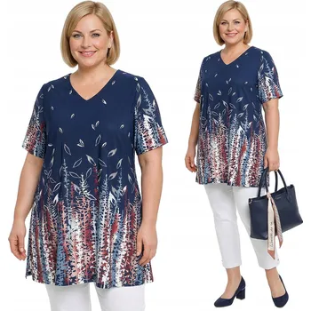 Dámská tunika Modrá tunika s pastelovým vzorem plus size velikost 48/50