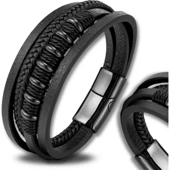 Náramek Pánský kožený náramek s magnetovým zapínáním, černý, délka 21,5 cm