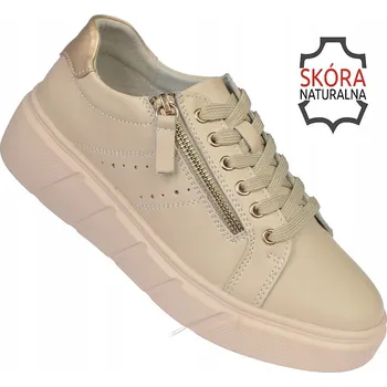 Dámské tenisky Dámské tenisky kožené sportovní boty 24120 béžové na platformě vel 37