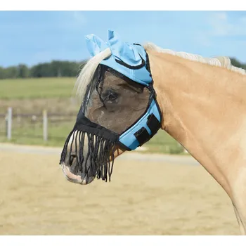 Koňská maska proti hmyzu BUSSE Maska proti hmyzu Fly Cover Fransen Gap II BUSSE, s ochranou uší a třásněmi, light blue SHETTY