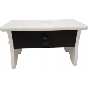 Stolička BÍLÁ STOLIČKA S ČERNOU ZÁSUVKOU dřevěná taburetka RYCZKA stolička