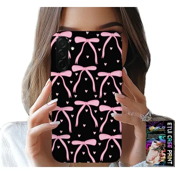 Pouzdro na mobilní telefon POUZDRO pro SAMSUNG GALAXY A36 5G - Černo-růžové stuhy mašle stuha