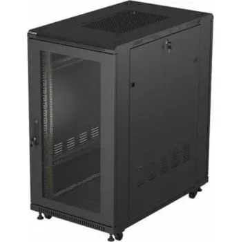 Racková skříň Lanberg 19" 22U 600x1000 černá stojatá racková skříň s perforovanými dveřmi (ploché balení)
