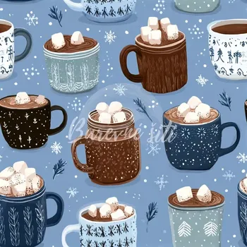 Úplet, Horká čokoláda, marshmallow na modré (E) (Top kvalitní úplet Bella digitisk)