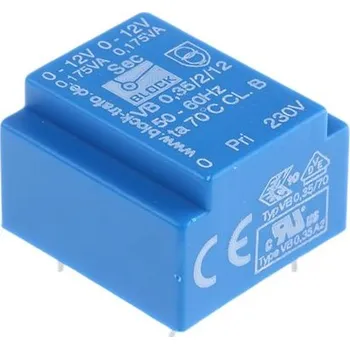 Transformátor Block Transformátor PCB, sekundární napětí: 12 V ac, počet výstupů: 2 Průchozí otvor 30 procent 0.35 VA