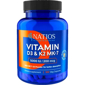 Zdraví Natios Vitamin D3 + K2 MenaQ7® MK-7 – 5000 IU + 200 μg, kapsle (100 ks)