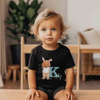 Kojenecký body Dětské body VELIKONOČNÍ MEDVÍDEK Barva: Černá, Velikost: 12-18 měsíců, Barva písmena: Modrá