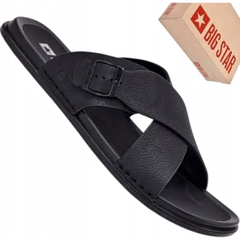 Pánské pantofle PÁNSKÉ PANTOFLE Z PŘÍRODNÍ KŮŽE BIG STAR RR174076 ČERNÉ 44