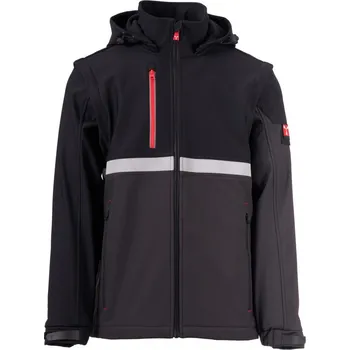 Pánská softshellová bunda Payper WISE 2IN1 – pánská softshellová bunda s odnímatelnými rukávy, WP 8000 mm, reflexní prvky, kapuce, kapsa na tablet Barva: ANTRACITOVÁ/ČERNÁ, Velikost: 4XL