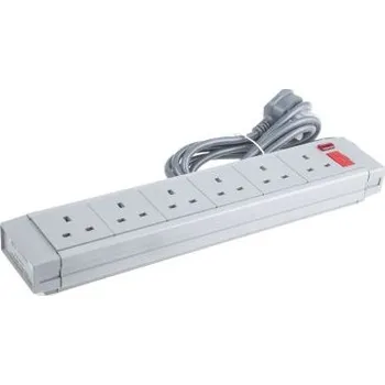 Napájecí kabel Prodlužovací kabel, délka kabelu: 2m 6 zásuvek, 230 V AC Šedá Ne Typ G – britská Ano Zásuvková lišta