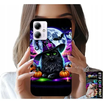 Pouzdro na mobilní telefon POUZDRO PRO MOTOROLA MOTO G54 5G - ČERNÁ KOČIČKA HALLOWEEN SALEM DÝNĚ