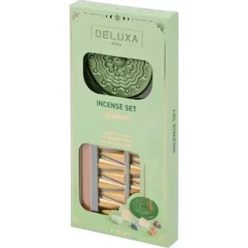 Čajovna Sada jasmínových vonných tyčinek Deluxa, keramický stojan, konické vonné tyčinky.