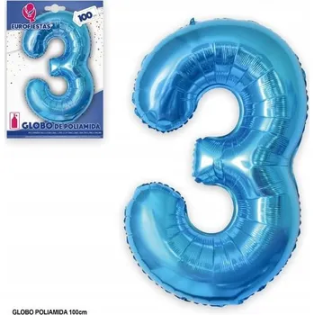 Balónek Ouda Party - Modrý hliníkový balónek 100 cm číslice 3