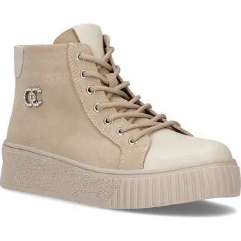 Dámské tenisky FILIPPO DBT6483/24 BE BÉŽOVÉ KOŽENÉ KOTNÍKOVÉ BOTY NA PLATFORMĚ vel. . 38