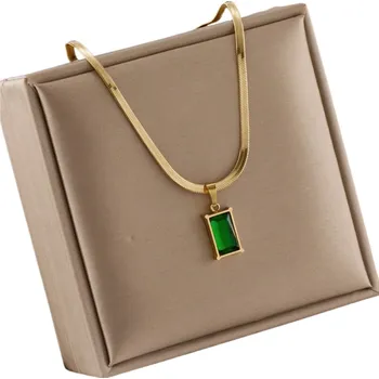 Náhrdelník Náhrdelník Zlatý se Zmijí a Zeleným Kamenem z Chirurgické Oceli