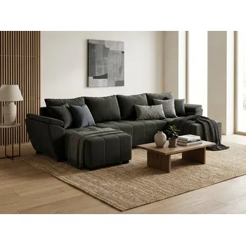 Sedací souprava Rozkládací sedací souprava do U LIVARO 305x140 cm, tmavě šedá