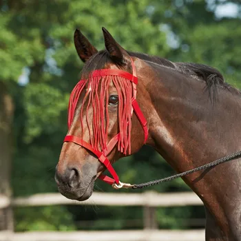 Jezdectví BUSSE Ohlávka s třásněmi Weide-Fransen BUSSE, red EXTRA FULL