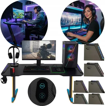 Psací stůl Moderní herní stůl / psací stůl pro hráče s RGB LED podsvícením 120x60 cm