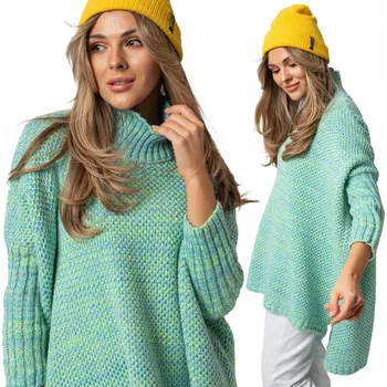 Dámský svetr Svetr Setin dámský vícebarevný oversize s rolákem a dlouhým rukávem