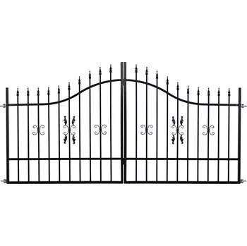 brána Dvoukřídlá ocelová brána 2×170 cm, oblouk, černá – sloupky 100×100 mm