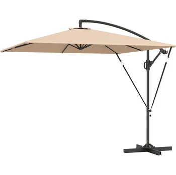 Zahradní altán Konzolový slunečník Outsunny Ø260 cm, stříška s UV ochranou 50, vodoodpudivý, s klikou a stojanem, khaki