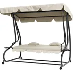 Houpačka Outsunny 2 v 1 Hollywood s polohovací funkcí, nastavitelná stříška, až 340 kg, ocel, 200x120x164 cm, krémově bílá