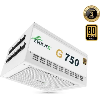 Počítačový zdroj EVOLVEO G750 zdroj 750W, 80+ GOLD, ATX 3.1, aPFC, 140 mm ventilátor, záruka 3 roky, bílý
