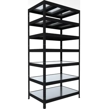 regál Regál do domácnosti Biedrax 35 x 120 x 210 cm, černý, 7 polic plech zinek, nosnost 150 kg na polici