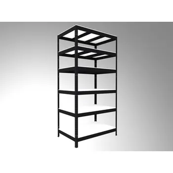 regál Regál do domácnosti Biedrax 45 x 120 x 210 cm, černý, 6 polic bílé lamino 12mm, nosnost 200 kg na polici