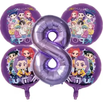 Balónek Fóliové balónky k narozeninám - KPOP DEMON HUNTERS - KPop Lovkyně démonů - ČÍSLO 8 - 5 ks (C) (Značka: MINISO)