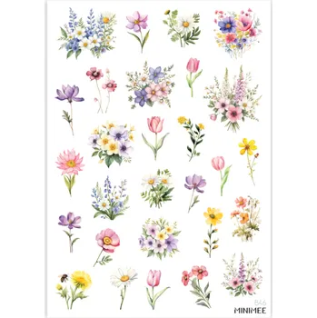 samolepka MINIMEE Papírové samolepky v aršíku A5 Veselé kvítí