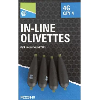 Rybářský háček Preston Innovations Olůvka Inline Olivettes 4 ks - 0,4 g