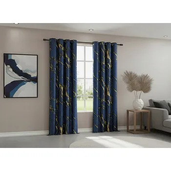 Závěs Dekorační vzorovaný závěs s kroužky MARMA 011 modrá/zlatá 140x250 cm (cena za 1 kus) MyBestHome