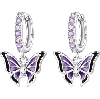 Náušnice GRACE Silver Jewellery Stříbrné náušnice Motýl ve fialovo-černém designu - stříbro 925/1000 E-OTE4219-VT/387 Fialová