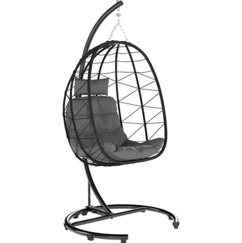 Křeslo Venkovní závěsné křeslo Outsunny ve tvaru vejce, odolné vůči povětrnostním vlivům, včetně polštáře, 102 cm x 102 cm x 195 cm, tmavě šedé