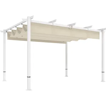 Pergola Zastřešení terasy Outsunny Pergola 3 x 4 m s posuvnou střechou, magnetické upevnění, UV30+ béžová