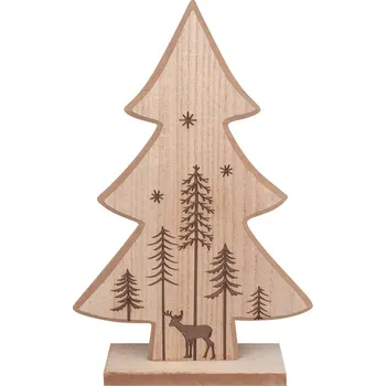 Vánoce ANDĚL Dřevěný stromeček na postavení s motivem krajinky 16 x 25 cm