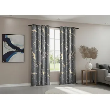 Závěs Dekorační vzorovaný závěs s kroužky MARMA 005 šedá/zlatá 140x250 cm (cena za 1 kus) MyBestHome