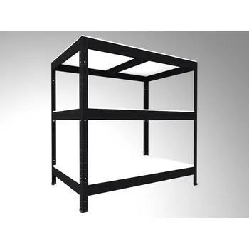 Dílenský regál Kovový regál Biedrax 35 x 75 x 120 cm, černý, 3 police bílé lamino 12mm, nosnost 200 kg na polici