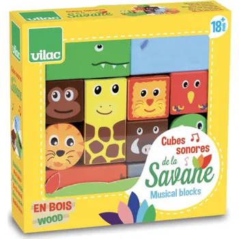 Dřevěná hračka Vilac - Dřevěné zvukové kostky Savana
