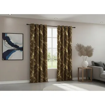 Závěs Dekorační vzorovaný závěs s kroužky MARMA 002 hnědá/zlatá 140x250 cm (cena za 1 kus) MyBestHome