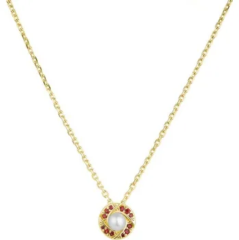 Náhrdelník Český granát pozlacený náhrdelník stříbrný s perlou 170992Z