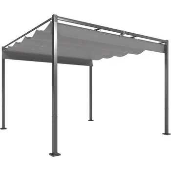 Pergola Zahradní pergola Outsunny 3 x 3 m s výsuvnou střechou, pavilon, stříška pro zastínění, UPF30+, šedá